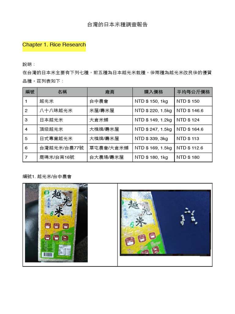Rice Testing 測試結果說明 | PDF