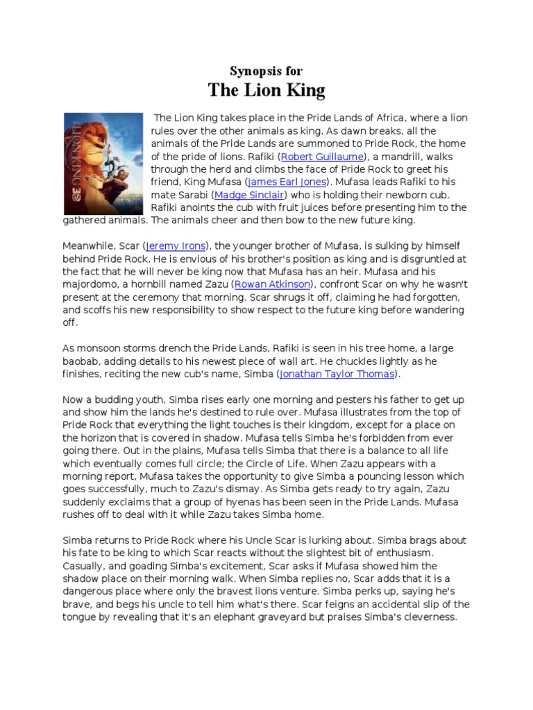 the lion king summary essay