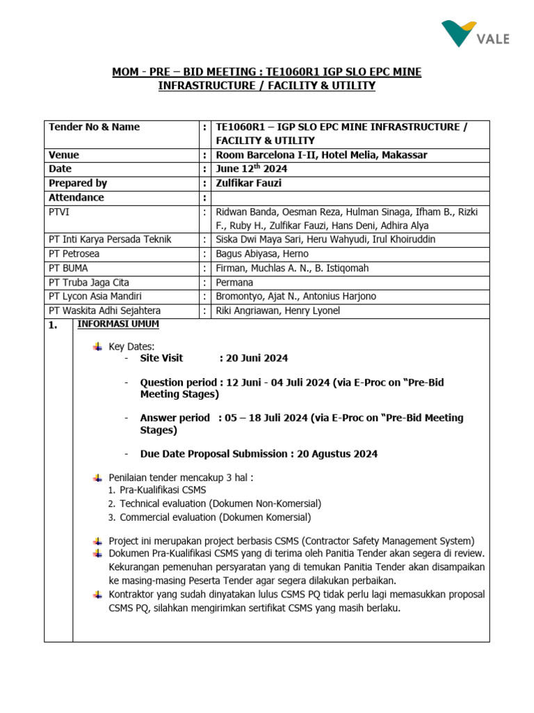 Tender TE1060R1: Panduan Pre-Bid Meeting | PDF