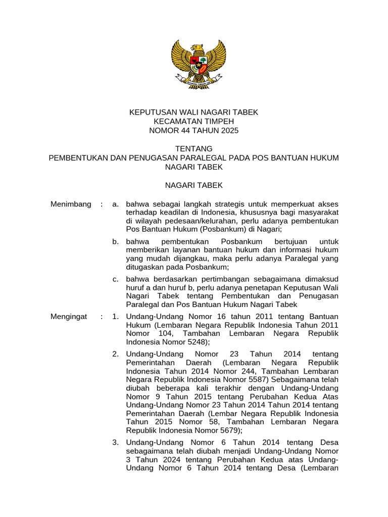 Pembentukan Paralegal di Nagari Tabek | PDF