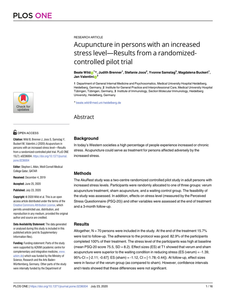 Acupuncture Efficacy for Stress Relief | PDF | Acupuncture | Medicine