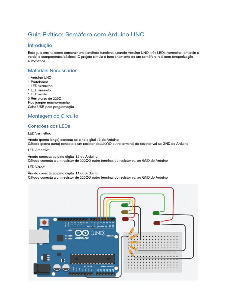 Semáforo Automático com Arduino UNO | PDF | Arduino | Diodo emissor de luz