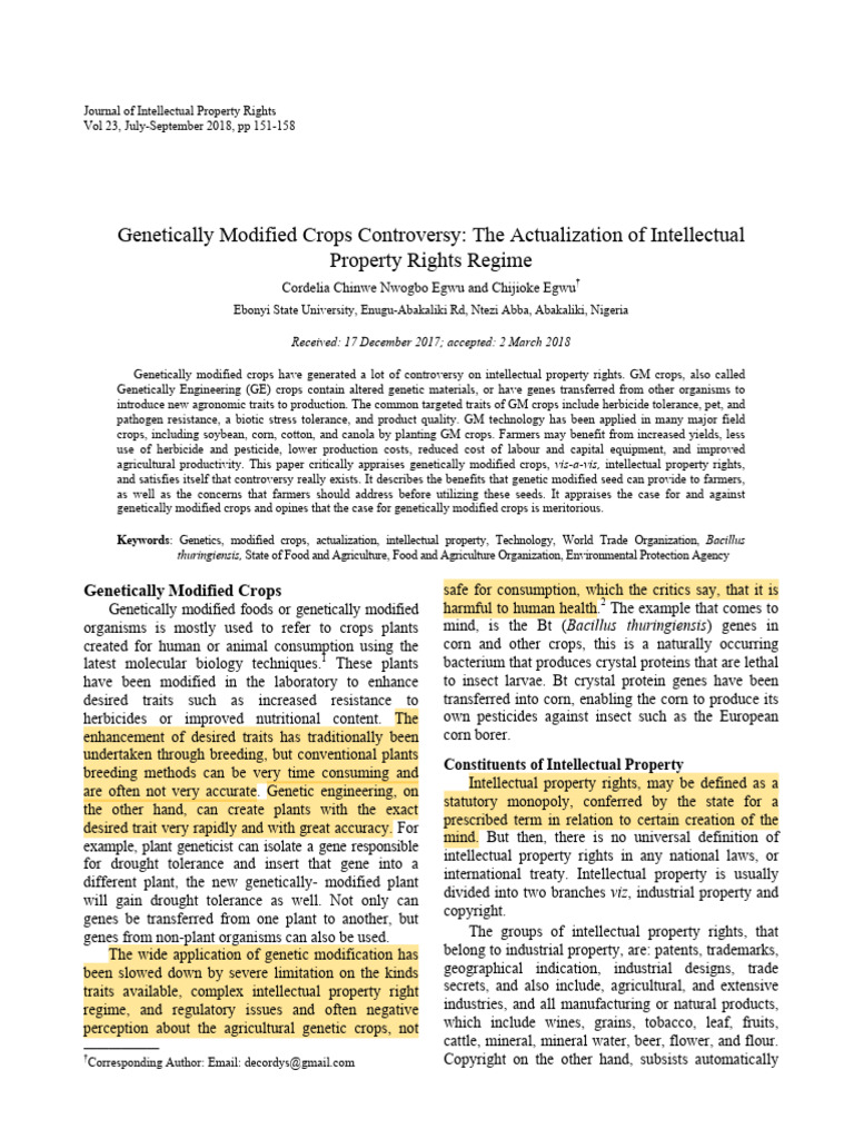 GM Crops and Intellectual Property Rights | PDF | Genetically Modified ...