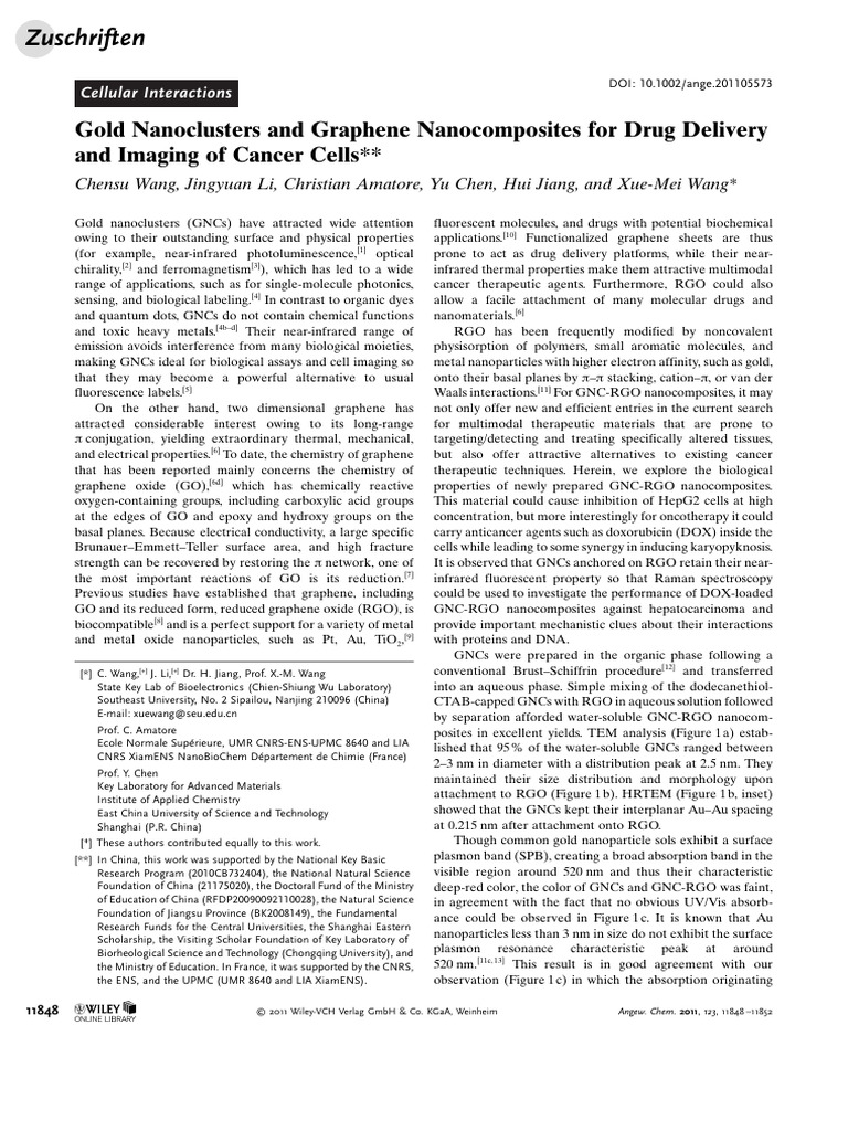 Drug Delivery Gold Nanoclusters and Graphene Nanocomposites | PDF ...