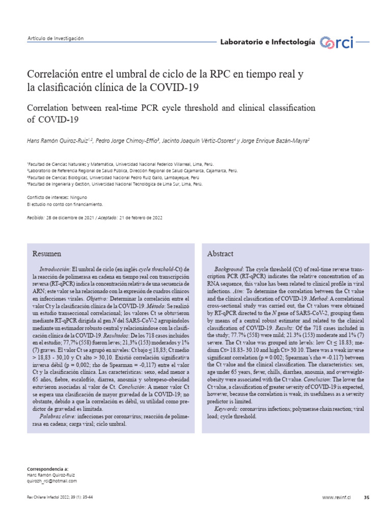 Correlación Ct PCR y gravedad COVID-19 | PDF | Virus | Medicina