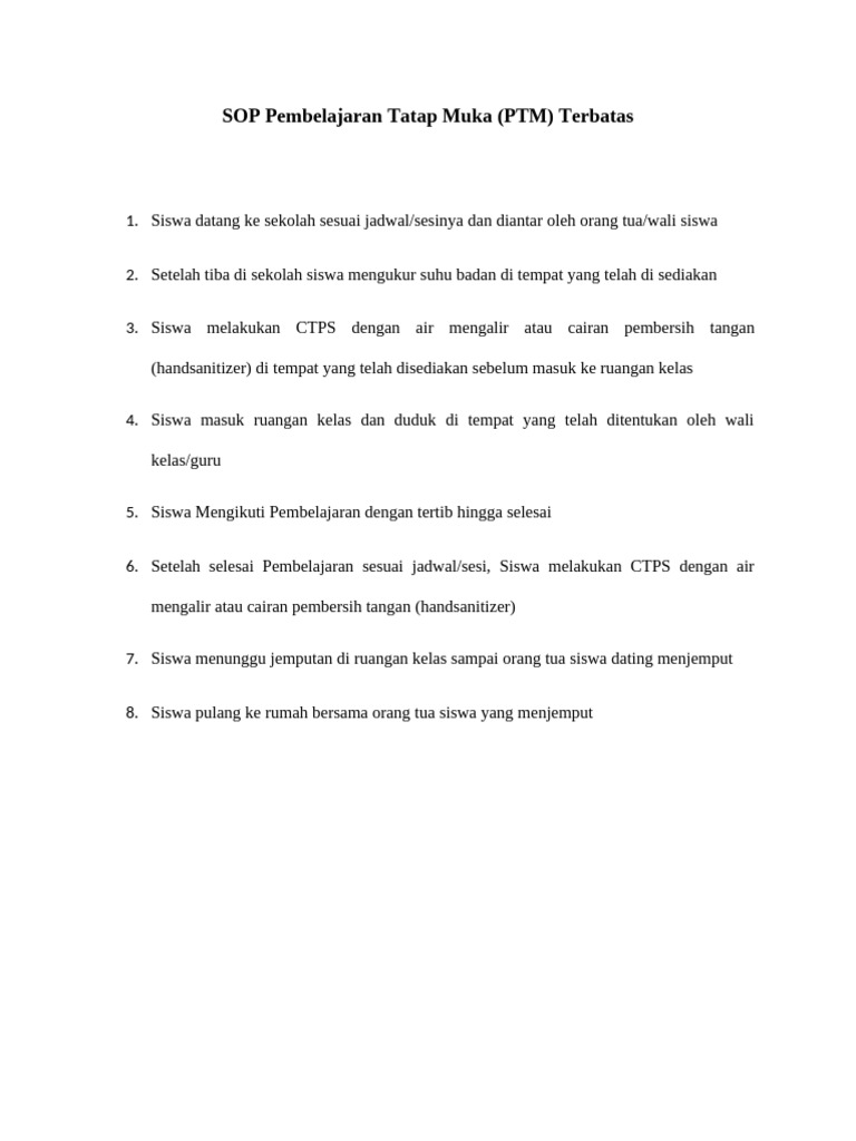 SOP Pembelajaran Tatap Muka | PDF
