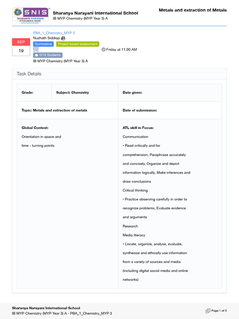 Pba 1 Chemistry Myp 3 Sep 02 2025 Pdf Science Knowledge