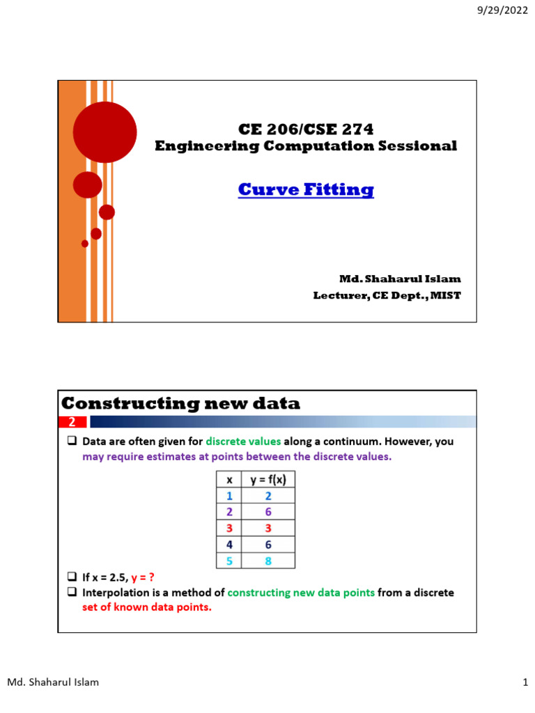 Curve Fitting Techniques in CSE 274 | PDF | Errors And Residuals ...