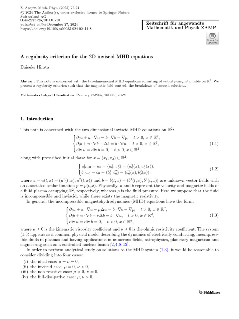 A Regularity Criterion For The 2D Inviscid MHD Equations | PDF ...