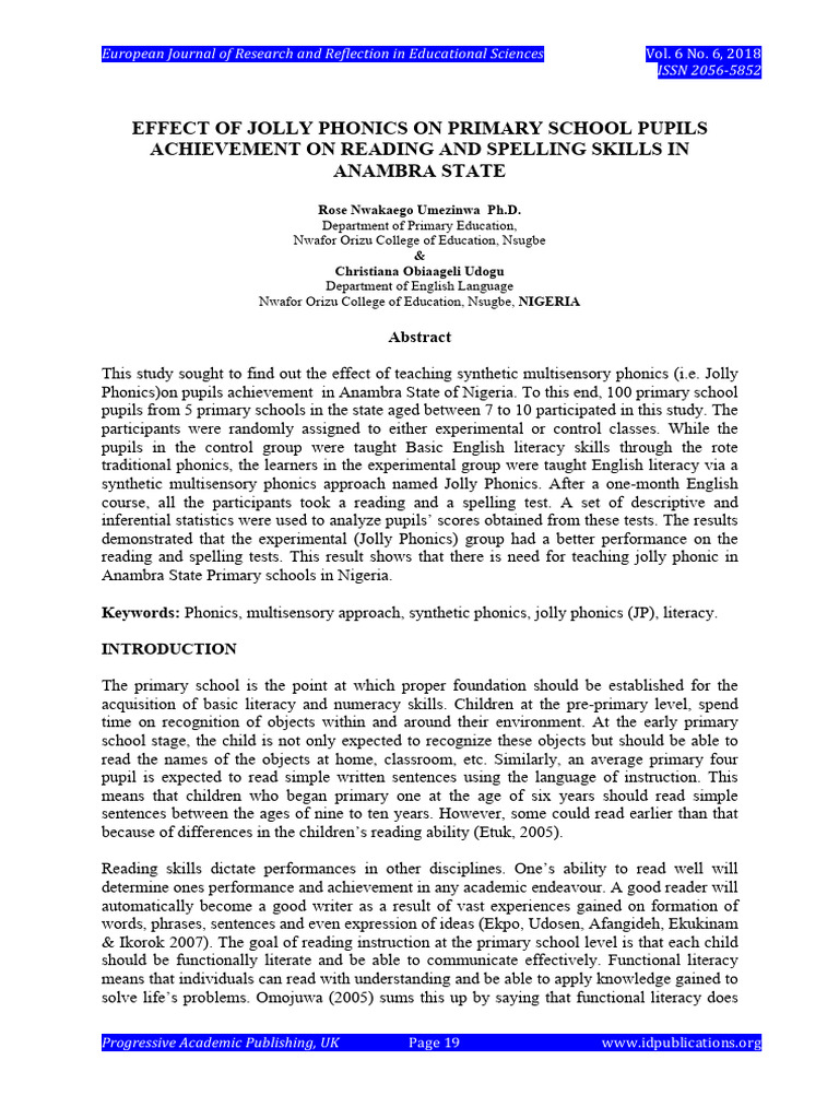 Paper Effect of Jolly Phonics On Primary School Pupils | PDF | Phonics ...