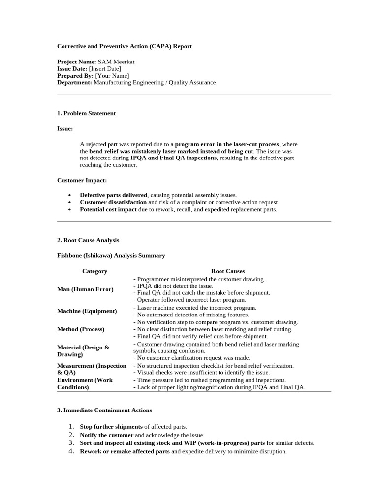 CAPA Report Program Error in Laser-Cut | PDF | Quality Assurance