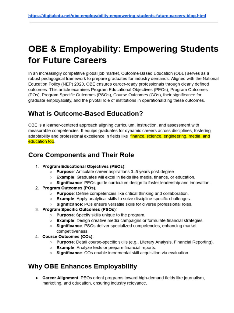 OBE: Enhancing Graduate Employability | PDF | Curriculum | Critical ...