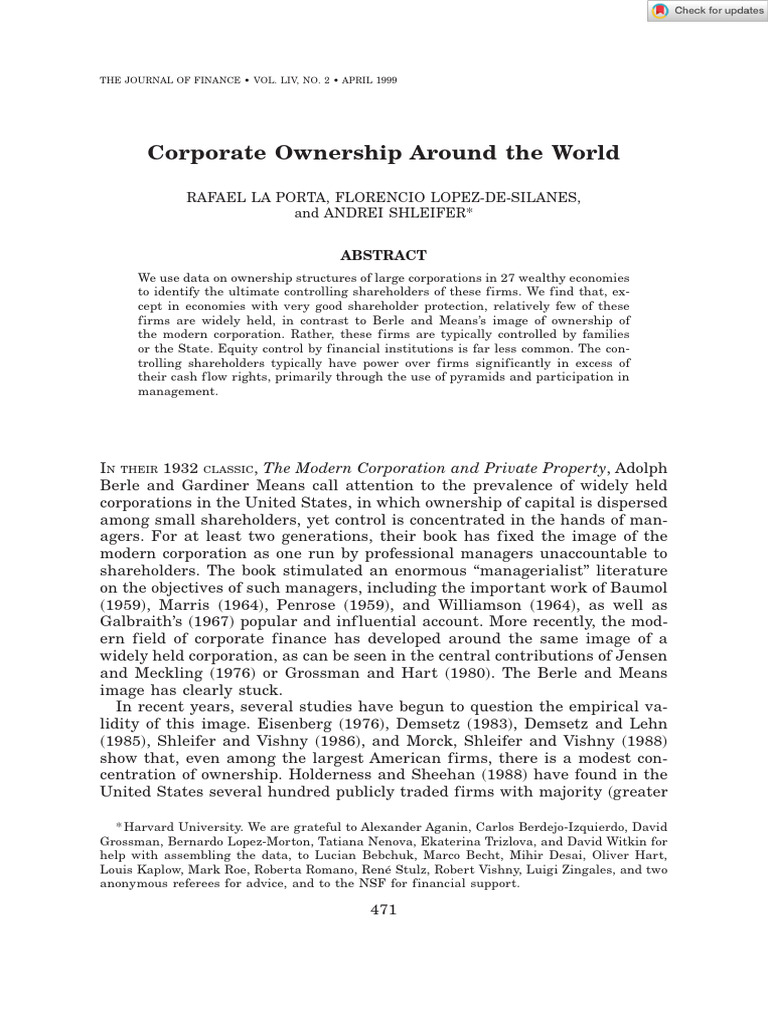 Porta Et Al - Corporate Ownership Around The World | PDF | Dividend ...