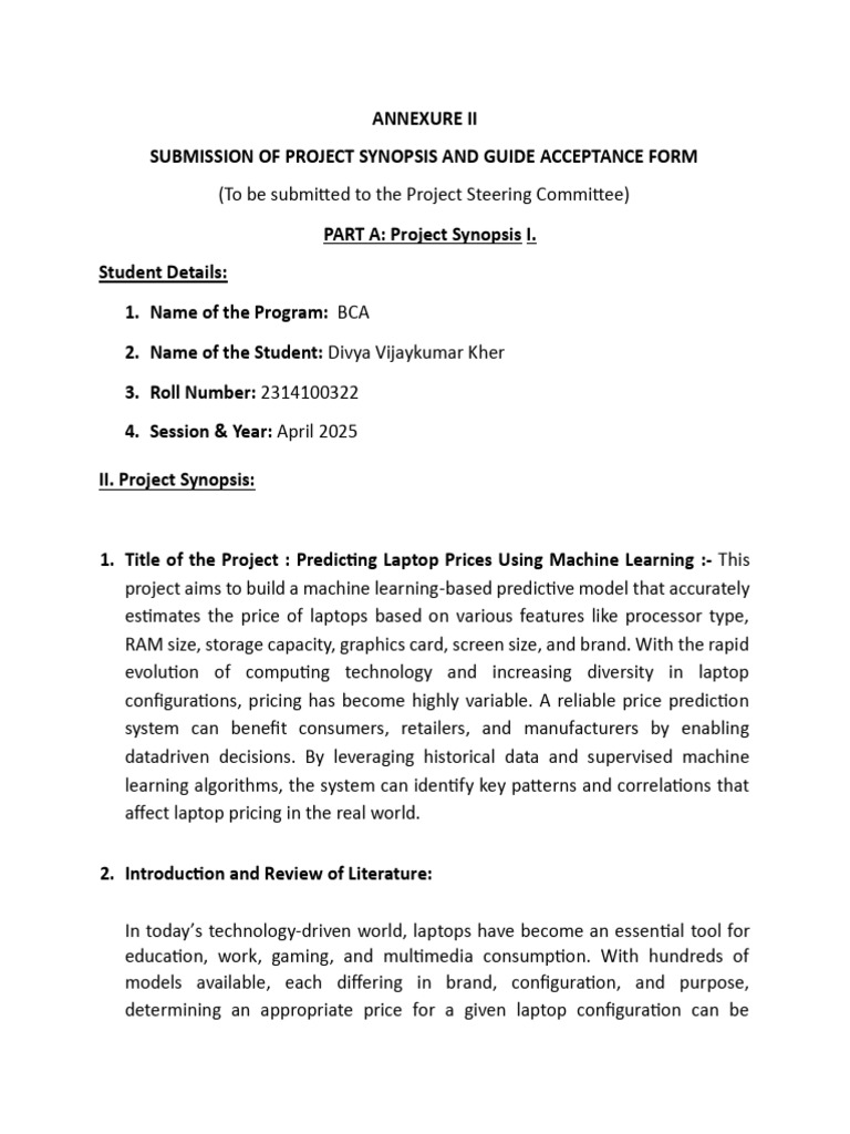 Laptop Price Prediction Project Synopsis | PDF | Machine Learning ...
