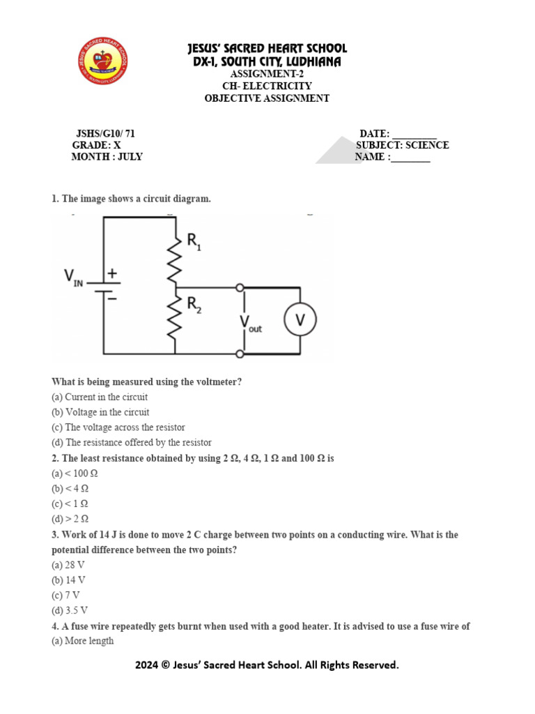 G10 71 Science Assignment-2 (Electricity Objective Assignment) | PDF ...
