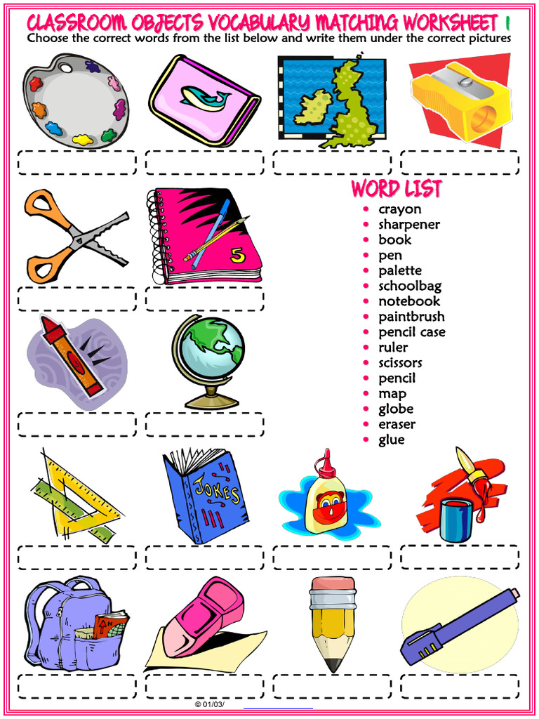 Classroom Objects Vocabulary Worksheets | PDF