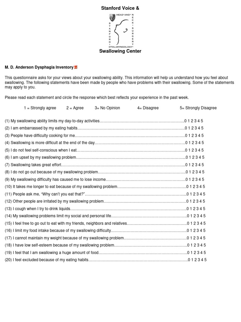 Dysphagia Inventory Questionnaire | PDF