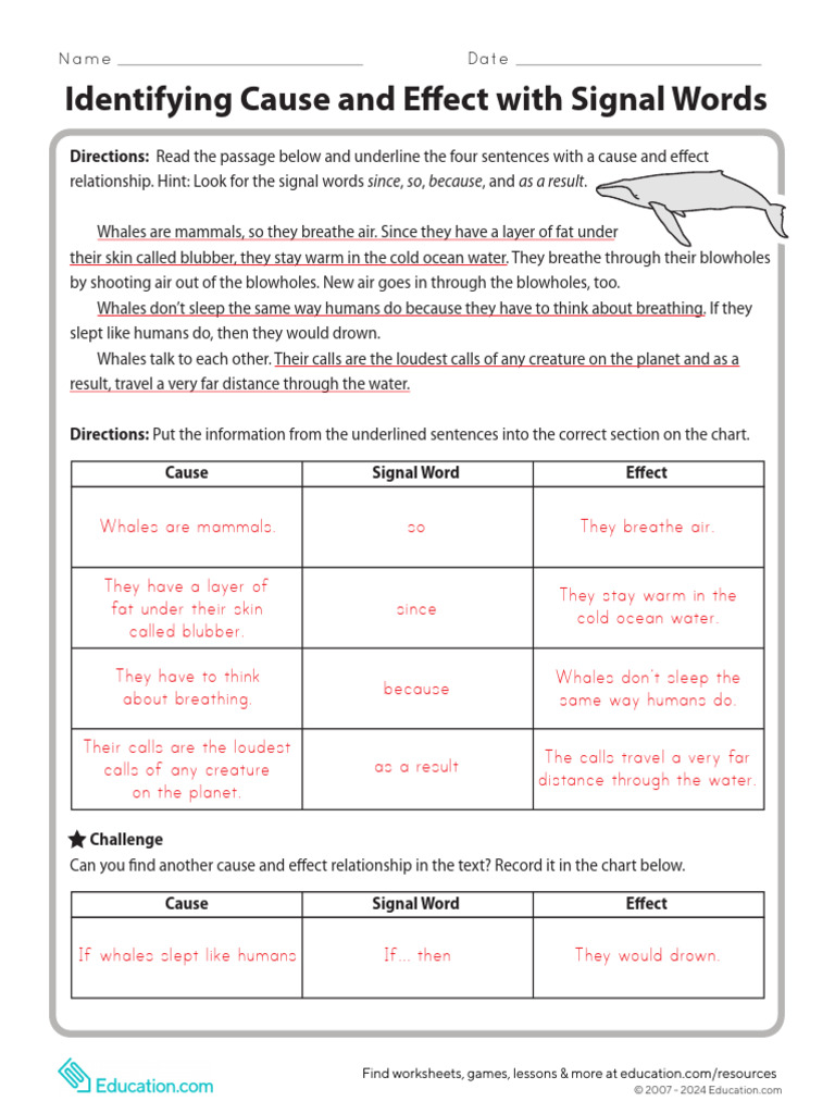 Answer Identifying Cause and Effect With Signal Words | PDF