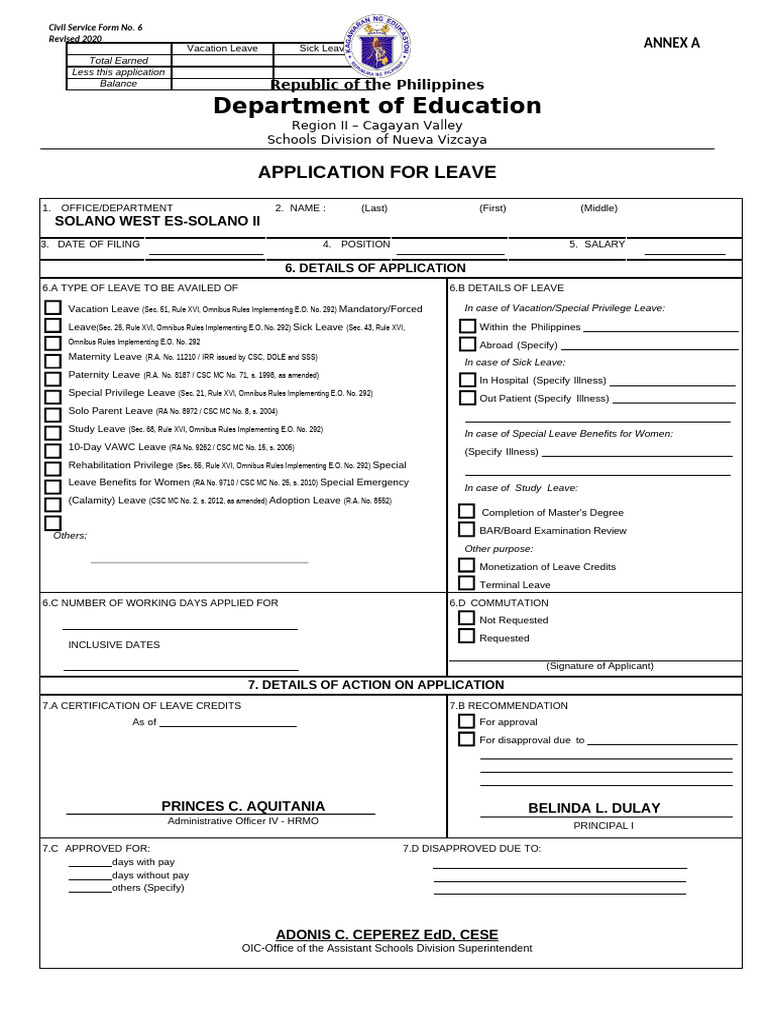 Civil Service Leave Application Form | PDF