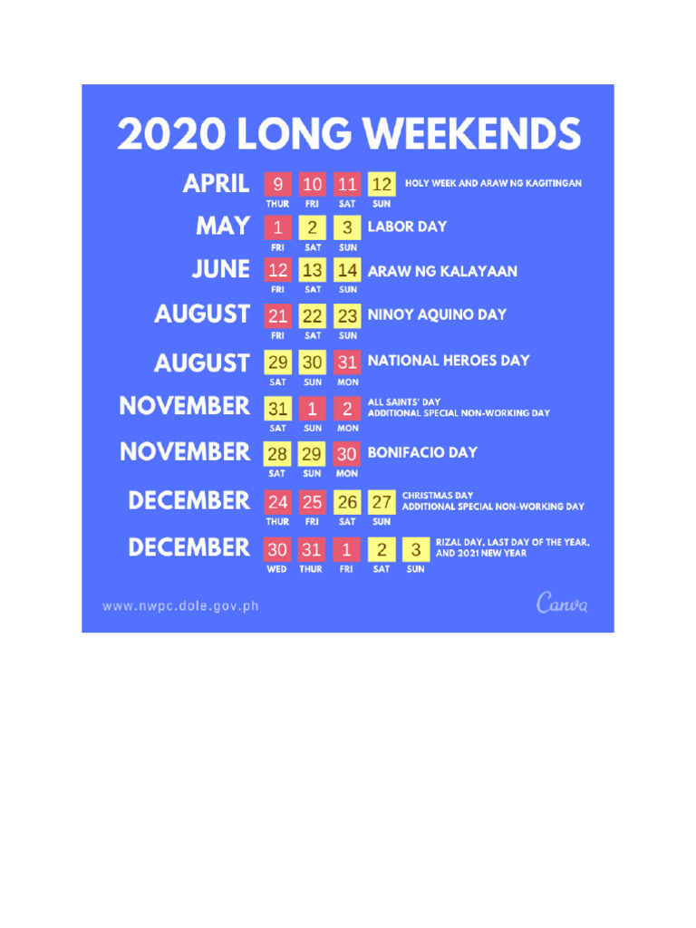 Long Weekends 2020 | PDF