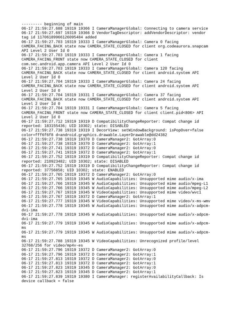 Camera Service Connection Logs | PDF | Computing | System Software
