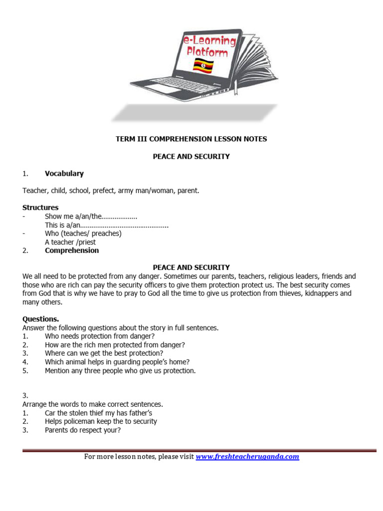 Term III Comprehension Lesson Notes | PDF
