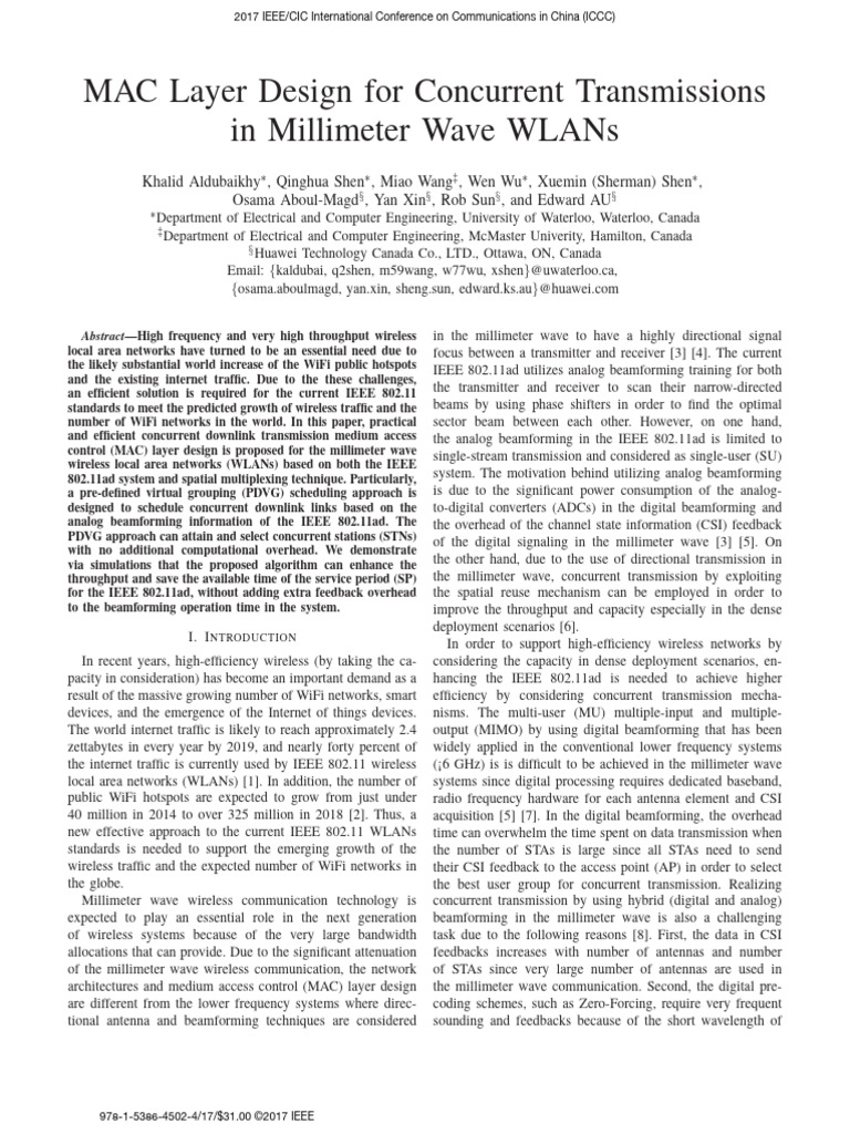 MAC Layer Design for Millimeter Wave WLANs | PDF | Ieee 802.11 | Mimo