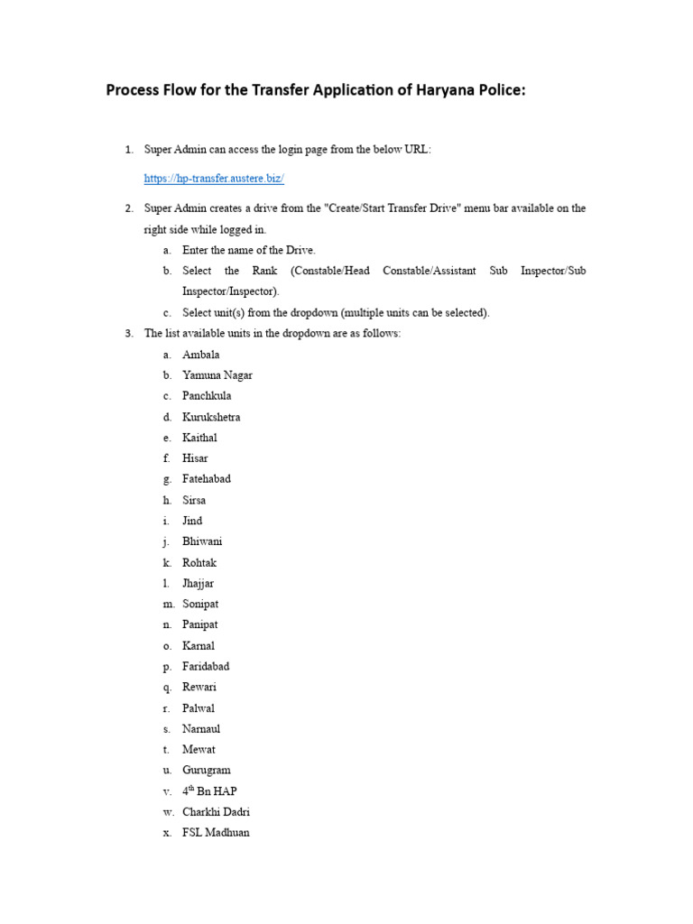 Haryana Police Transfer Application Process | PDF
