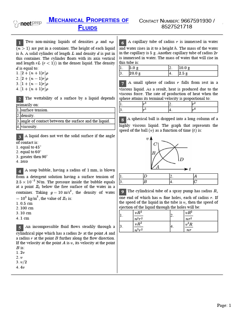 Mechanical Properties of Fluids Explained | PDF | Pressure | Density