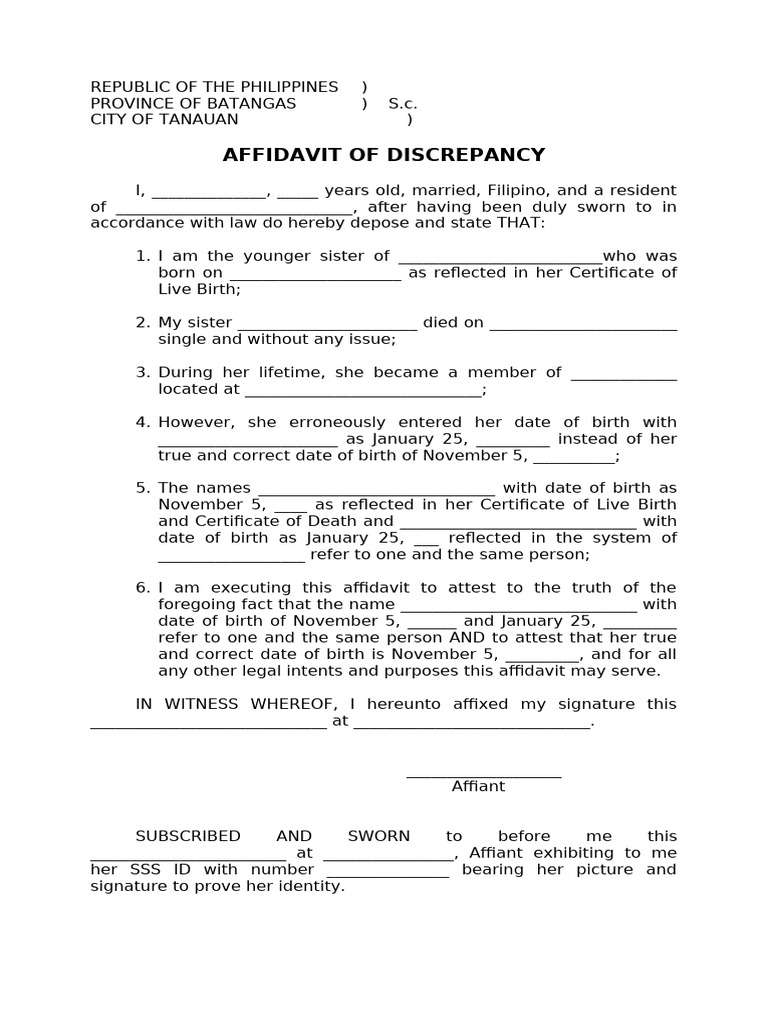 Affidavit of Discrepancy in Birth Date | PDF