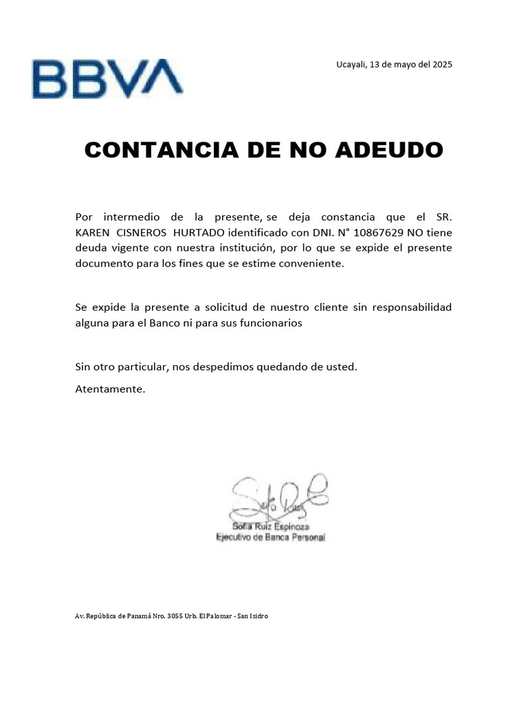 Carta No Adeudo de Bbva | PDF