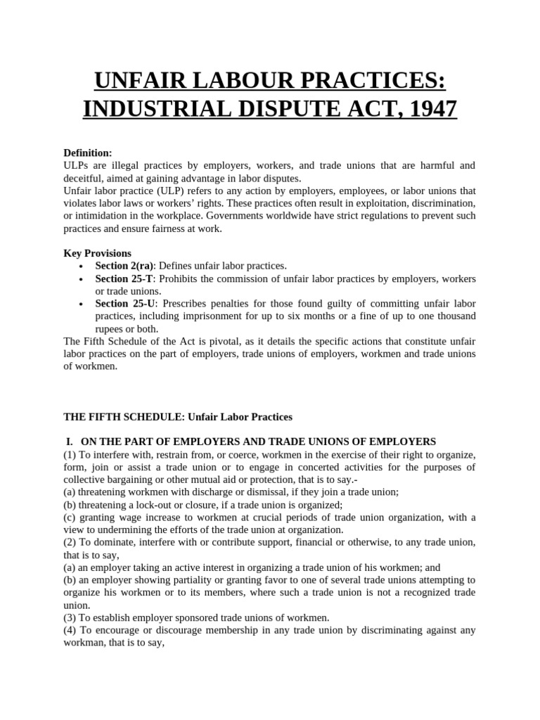 Unfair Labour Practices | PDF | Labour Law | Collective Bargaining