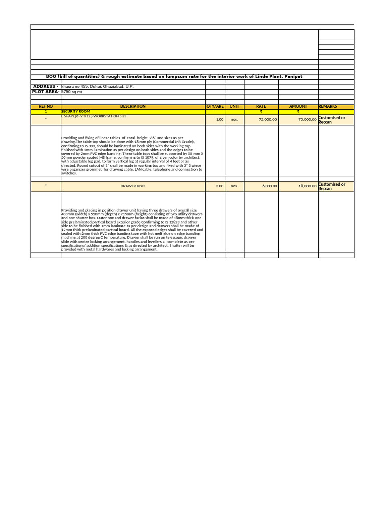 BOQ for Linde Plant Interior Work | PDF | Sink | Pipe (Fluid Conveyance)