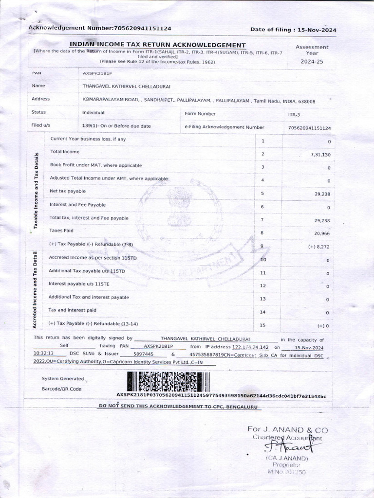 Kathirvel Cheladurai Itr 24-25 | PDF