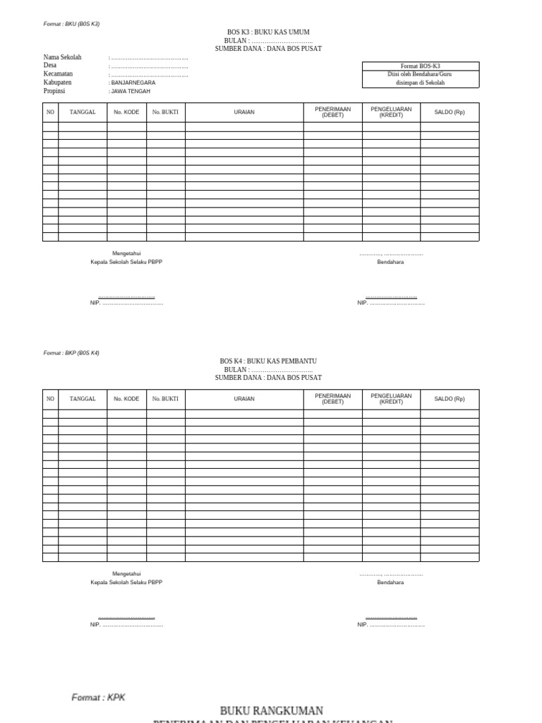 Format Buku Kas BOS K3 dan K4 | PDF