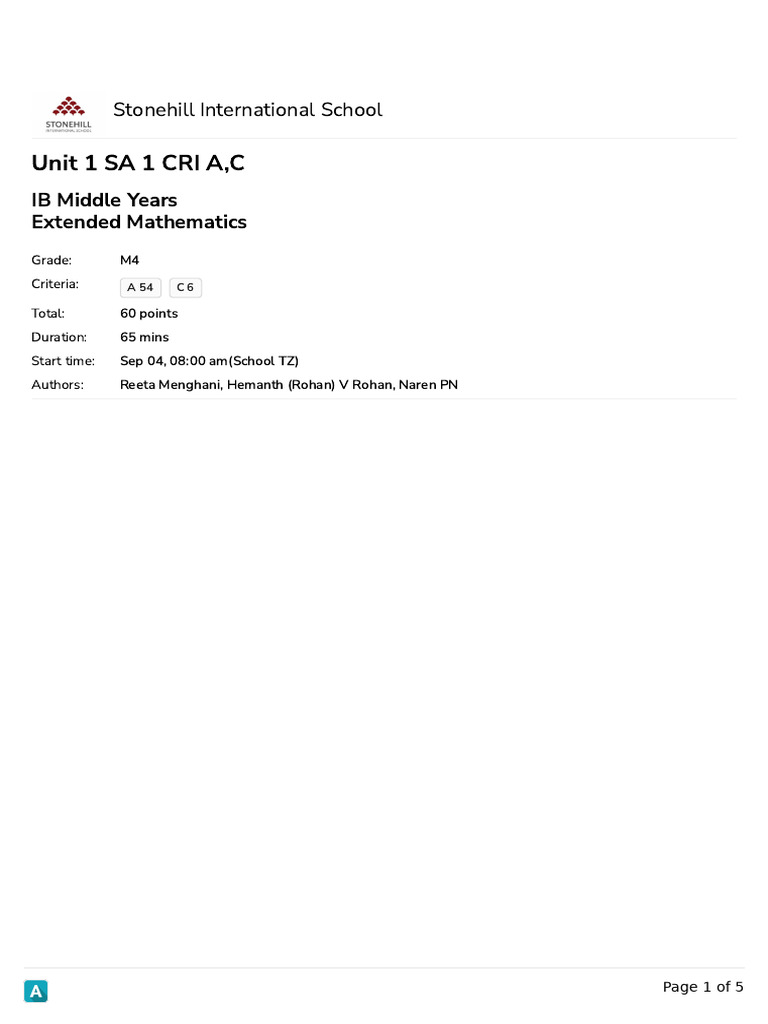 Unit 1 Sa 1 Cri A, C (Whhgj1) | PDF