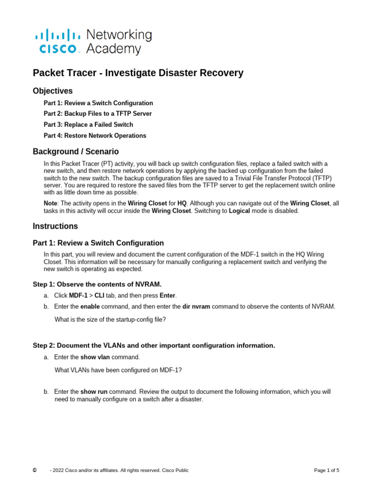 Disaster Recovery with Packet Tracer | PDF | File Transfer Protocol ...