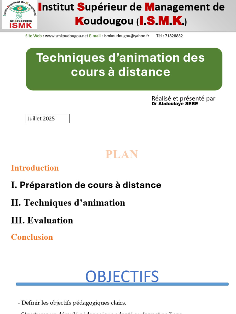 Techniques d'animation à distance | PDF