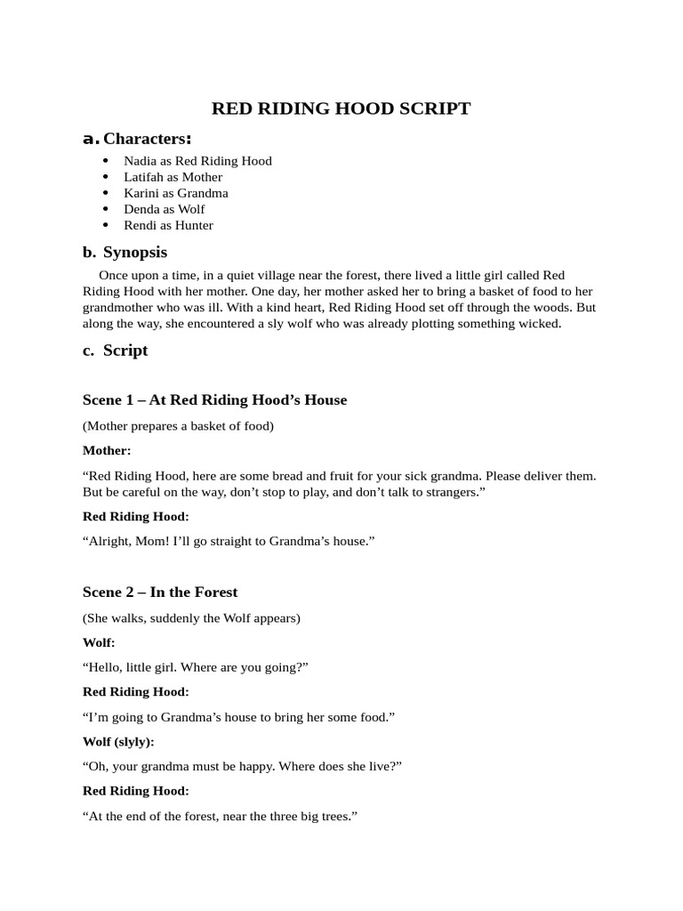 Red Riding Hood Script | PDF