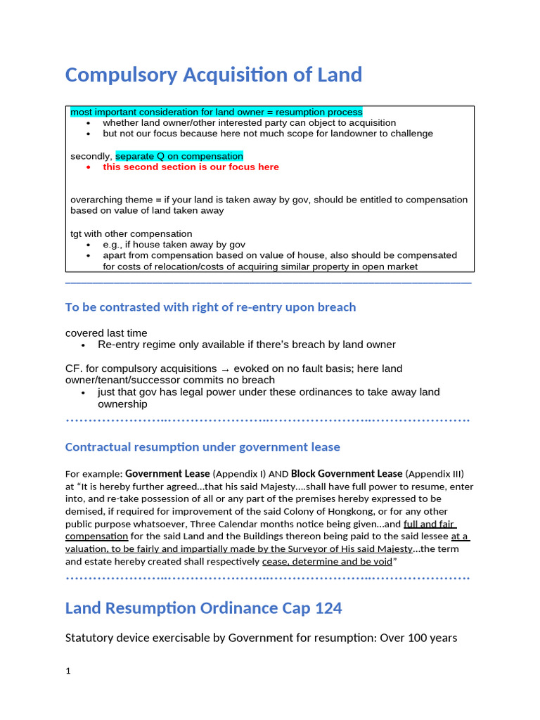 Compulsory Land Acquisition and Compensation | PDF | Eminent Domain | Lease