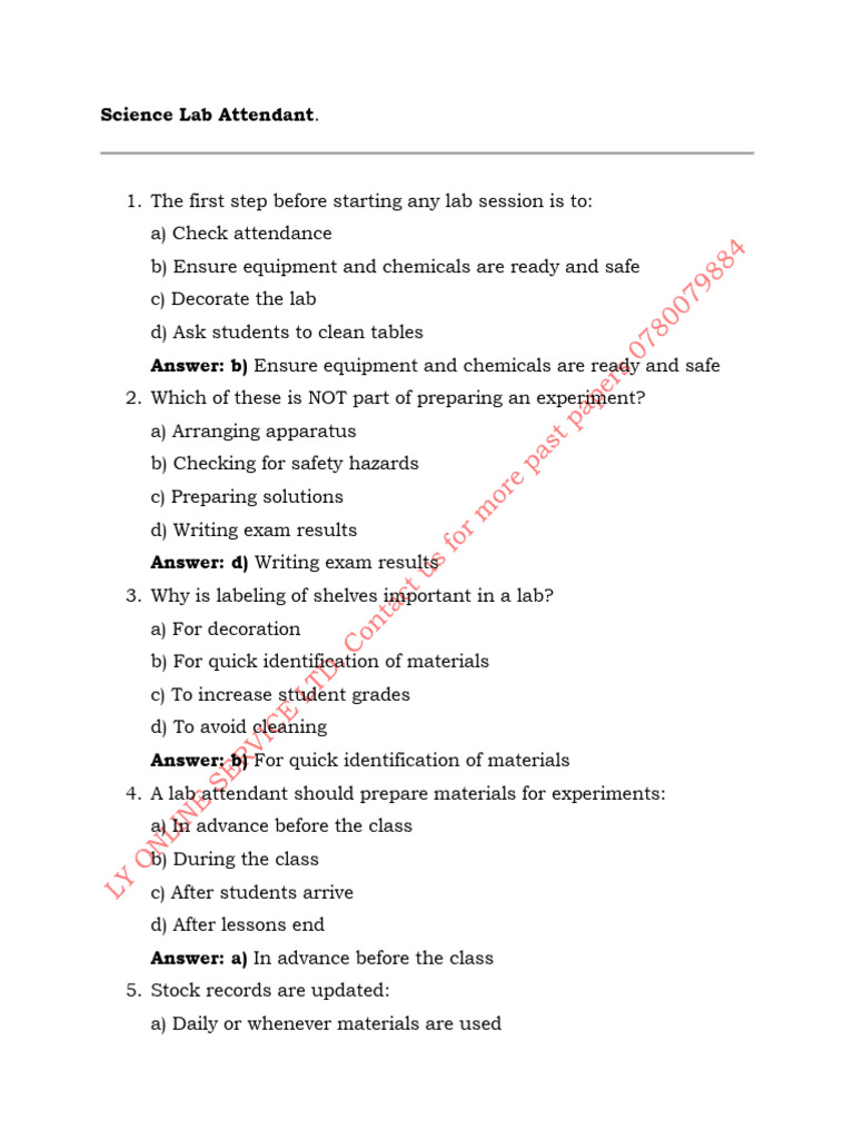 Science Lab Attendant Responsibilities | PDF | Voltage | Chemistry