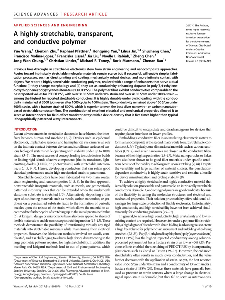 2017 SA A Highly Stretchable, Transparent, and Conductive Polymer | PDF ...