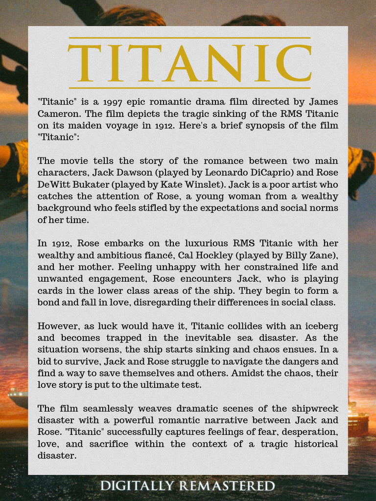 Tambahkan SubjudulTitanic is a 1997 Epic Romantic Drama Film Directed ...