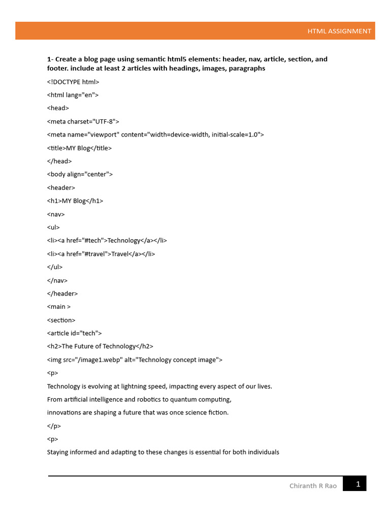 HTML Assignment: Blog, Forms, Media, Tables | PDF | Html | Html Element