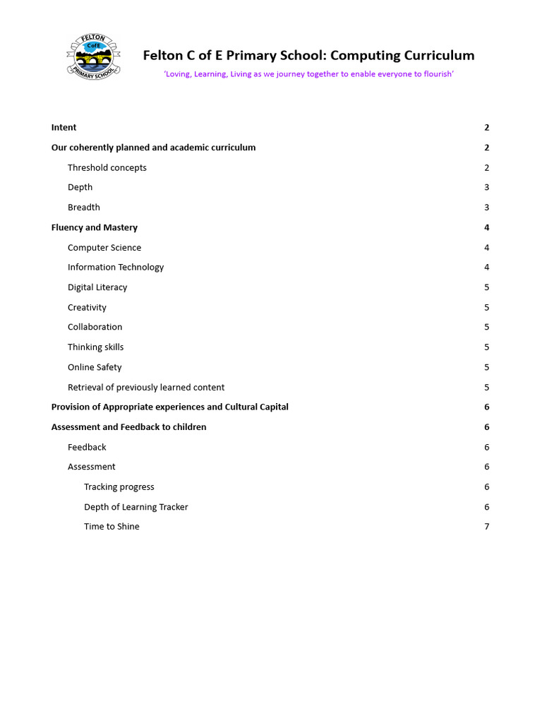 Felton C of E Primary Computing Curriculum | PDF | Curriculum | Knowledge