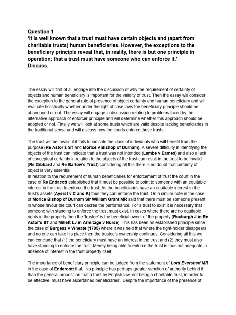 Trusts: Beneficiary vs. Enforcer Principle | PDF | English Trust Law ...