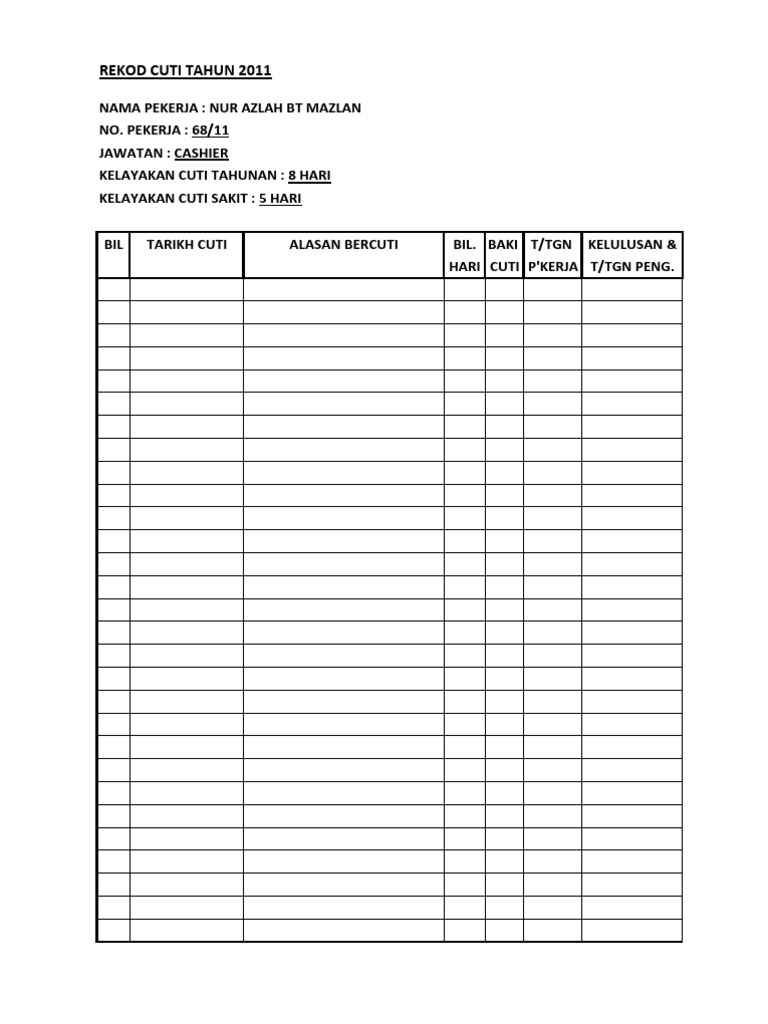 Rekod Cuti Pdf