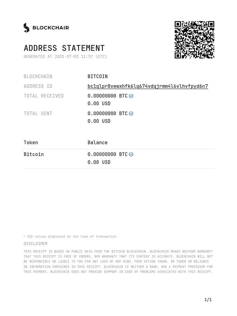 Bitcoin Address Statement Summary | PDF