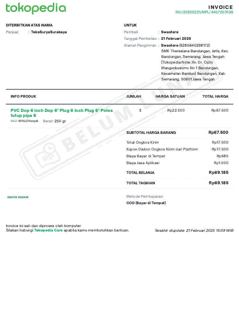 Invoice Pembelian TokoSuryaSurabaya | PDF