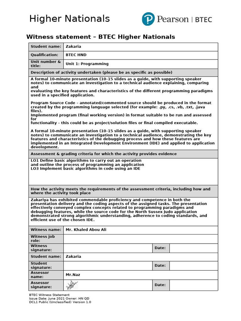 Witness Statement HN Unit 1 | PDF | Computer Programming | Computer ...
